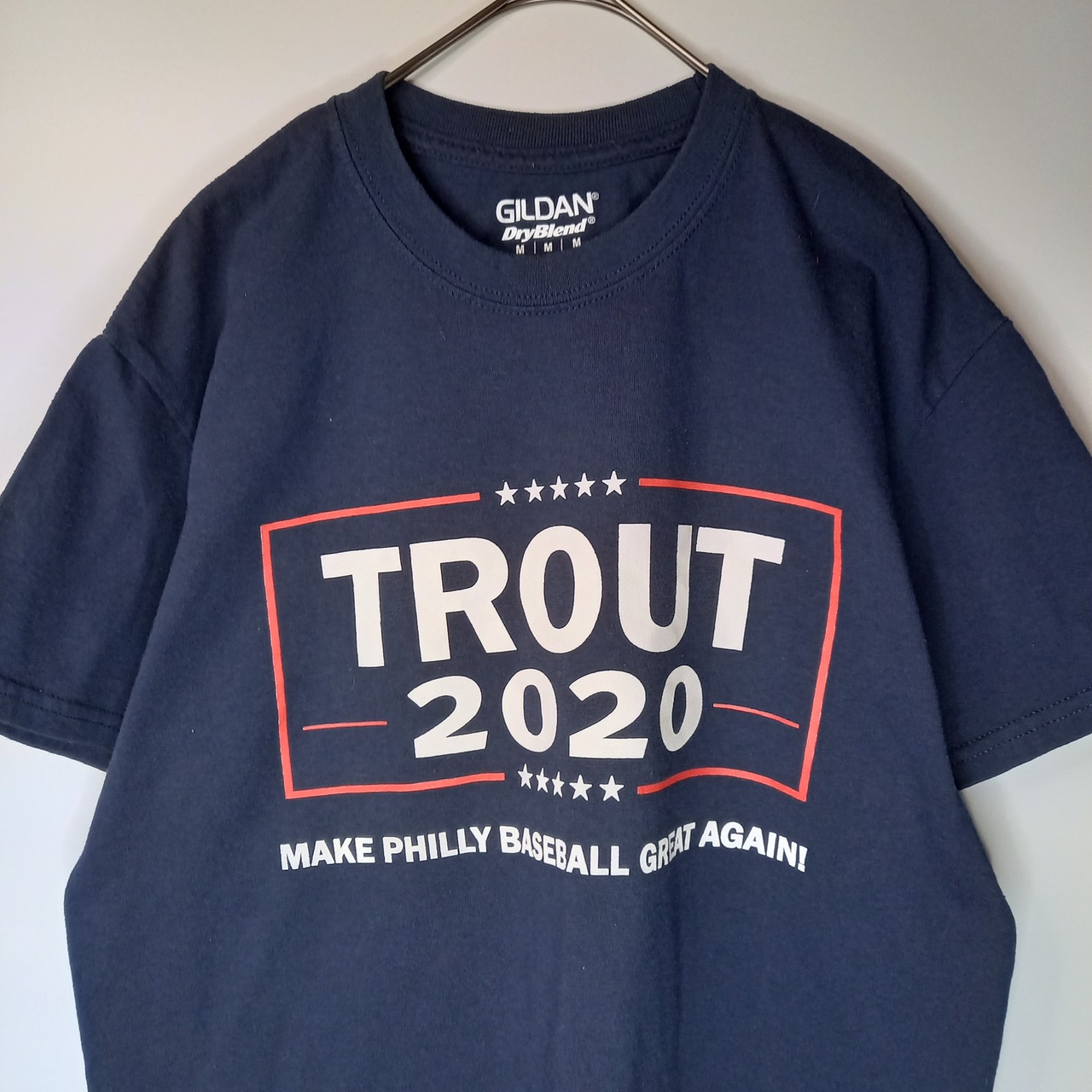 ギルダン　クルーネック　プリントTシャツ　半袖　ネイビー　M