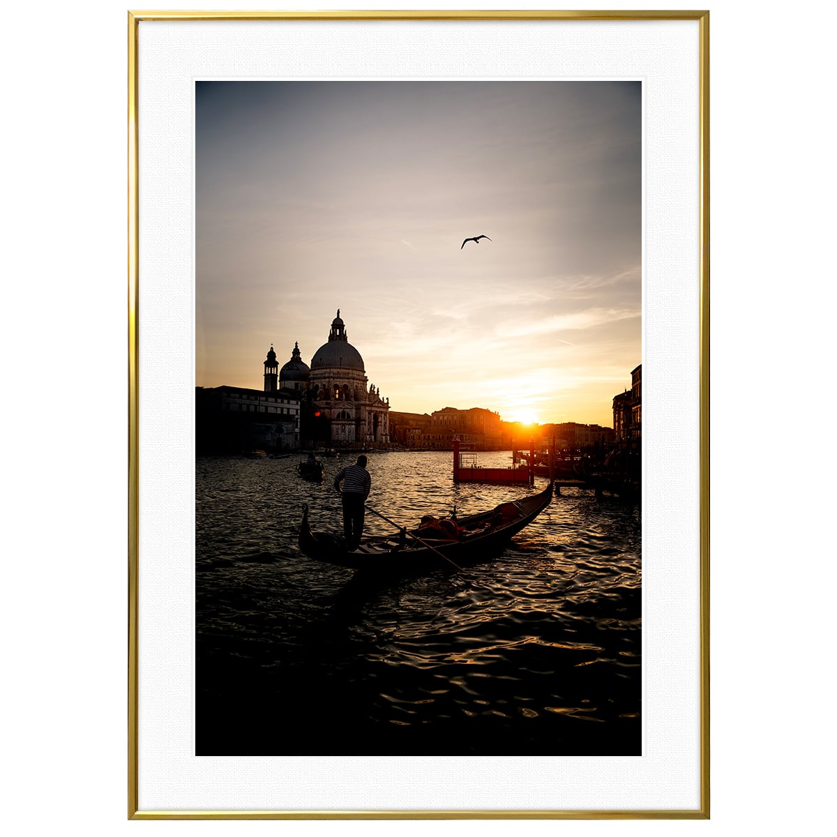 イタリア写真 ヴェネツィアの運河(ベニス・ベネチア)の夕日 インテリアアートポスター額装 AS1780