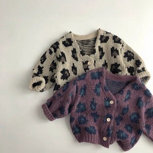 【BABY&KID】秋新作韓国風ヒョウ柄ルーズVネックカーディガン