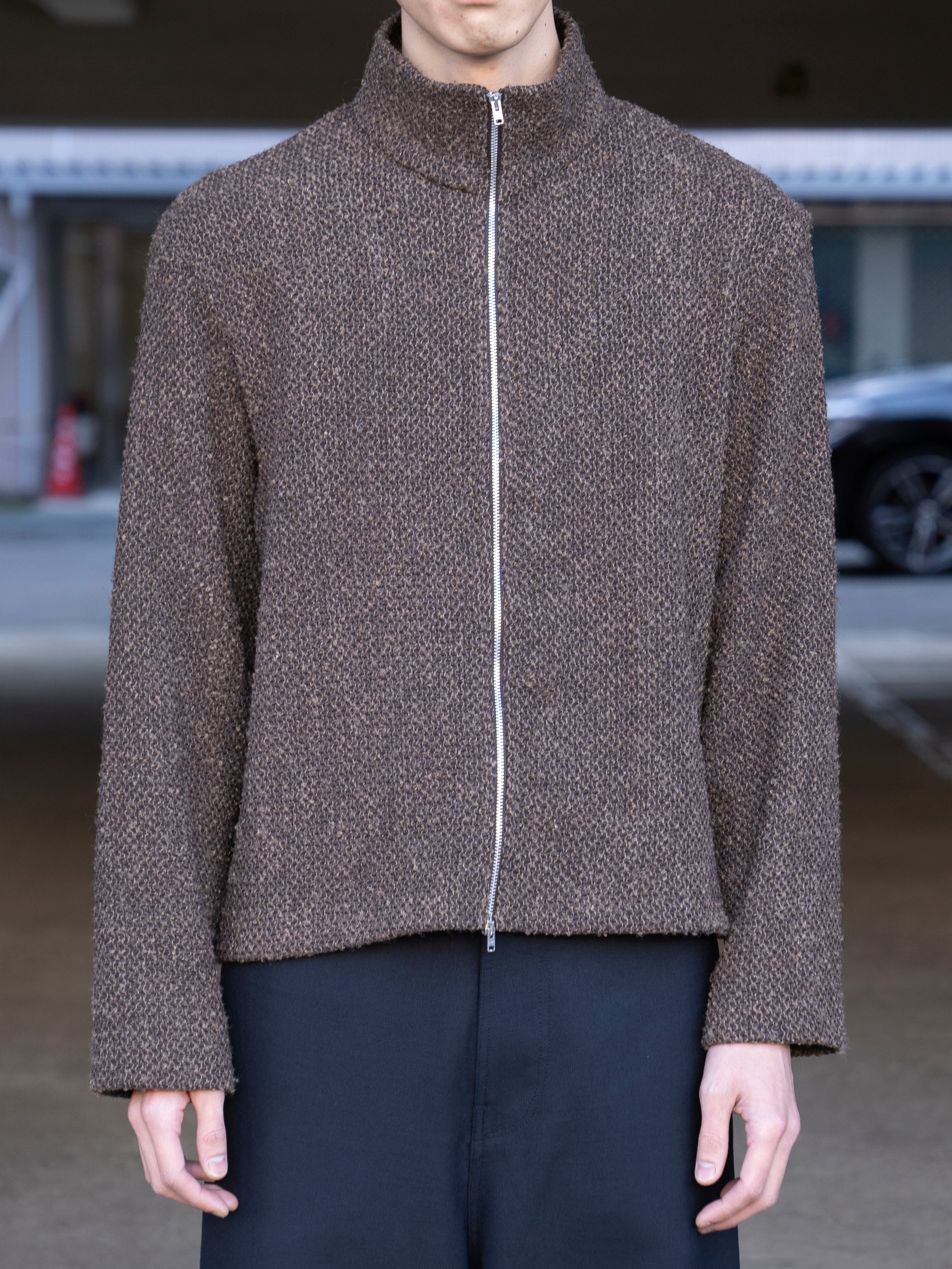 OUR LEGACY SHRUNKEN FULLZIP POLO Brown Sparse Buckle Weave