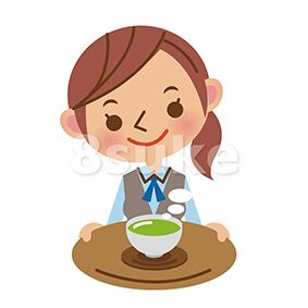 イラスト素材:お茶を出すOL・事務スタッフ(ベクター・JPG)