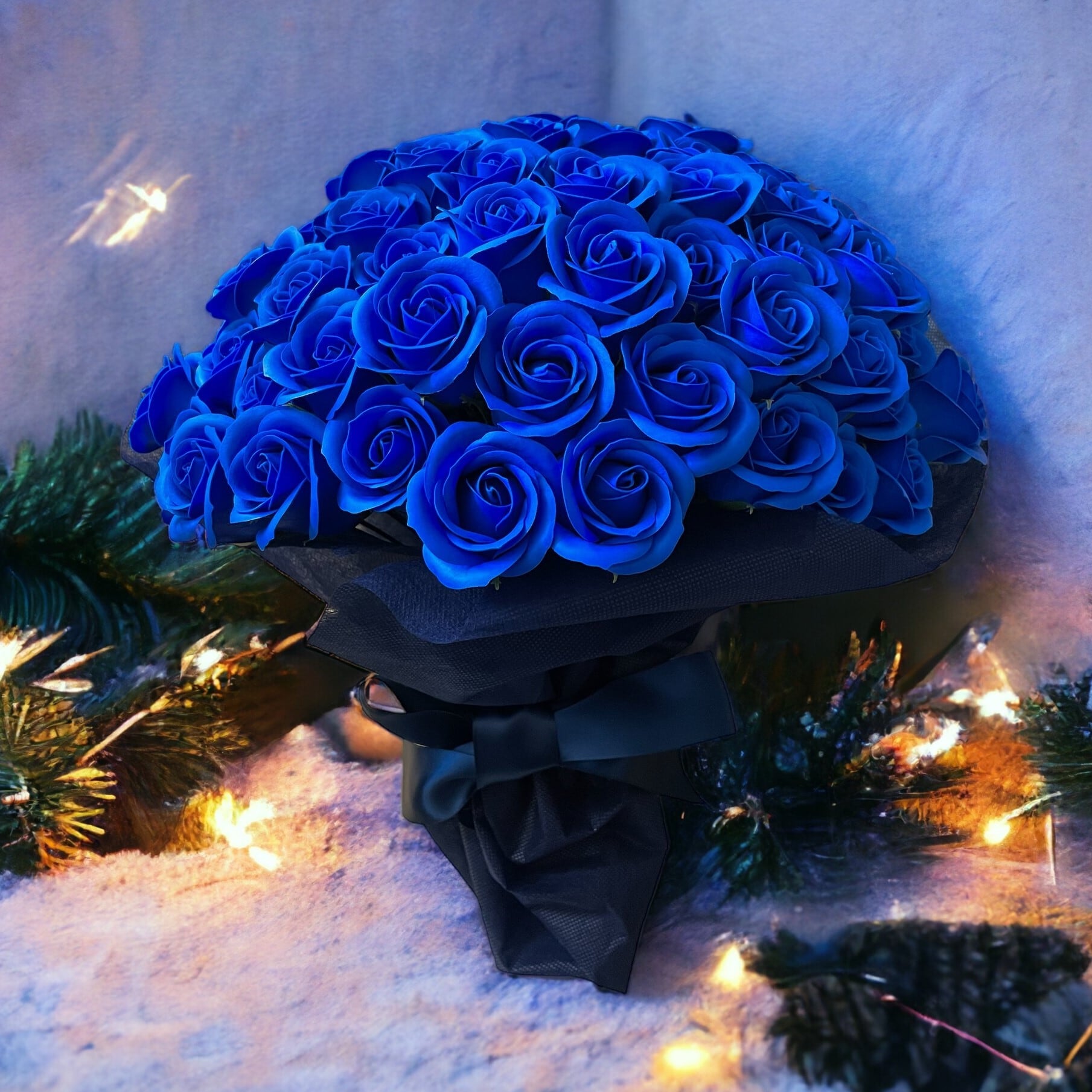 ロイヤルブルー L(100本) サヴォンローズ 花束 | 石鹸素材のバラの花束