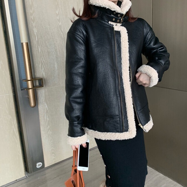 アウター レディース ボアジャケット ミドル丈 無地 着回し シンプル おしゃれ 大人可愛い カジュアル こなれ感 お出かけ アウトドア 秋 冬 黒 Evergreen