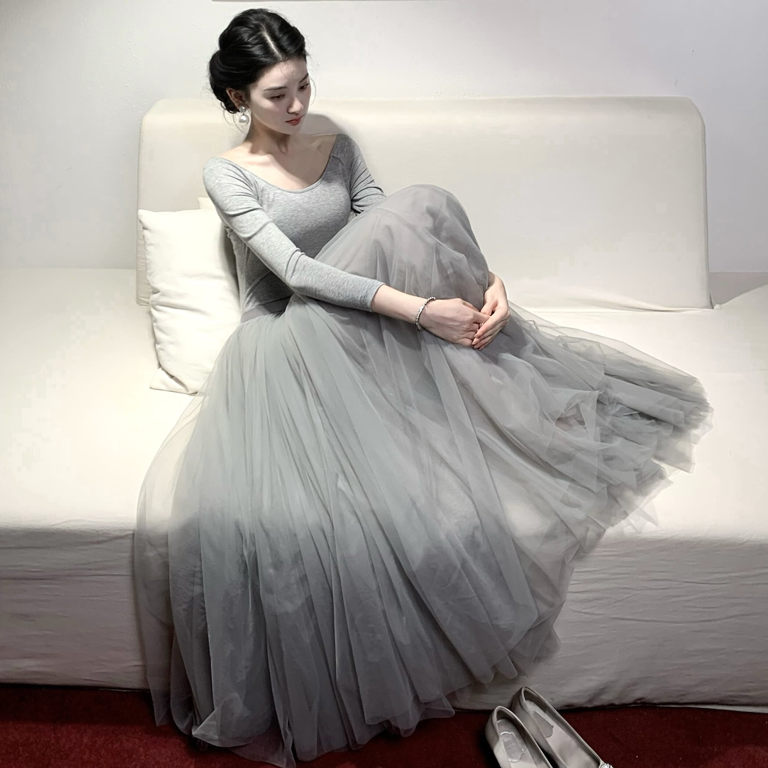 チュールドッキングノースリーブワンピース nanastyle PERNA ワンピース ノースリーブドッキングチュールワンピース