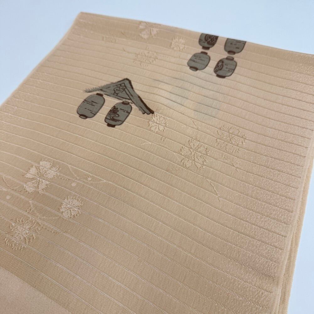 夏帯揚げ 新品 夏用 帯揚 ベージュ 小紋 紬 訪問着 普段着用 礼装用 正絹 絹100% 和装小物 5721