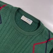 スコットランド製  Pringle SPORTS プリングル アーガイル ケーブル コットン ニット セーター L/グリーン系 メンズ