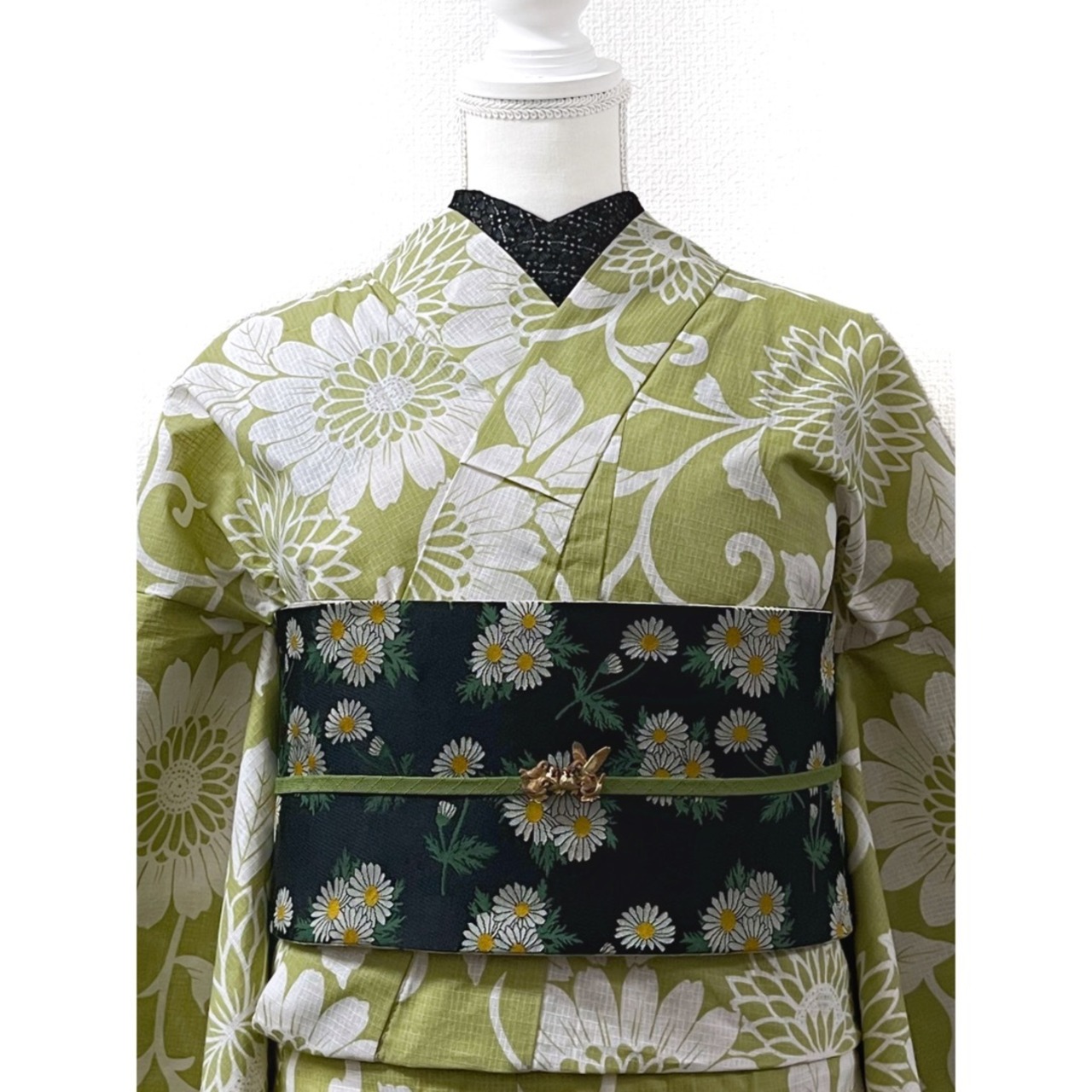 新品】【訳あり特価】綿紅梅風 柳色に花更紗模様の綿浴衣 | 今昔きもの楸堂