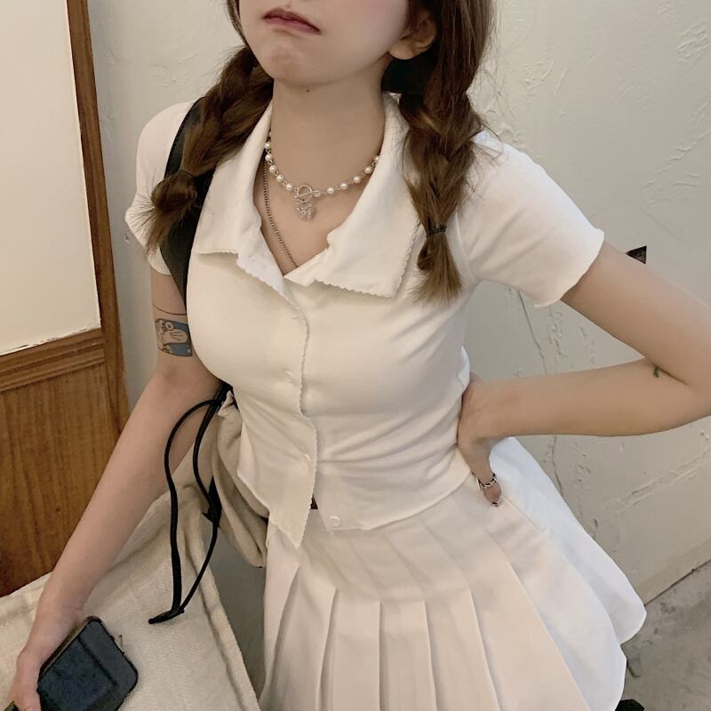 サマースタイルカラーショートレッドトップス スリムシャツ Tシャツ レディース 夏物 ドラファッションホール20881200252