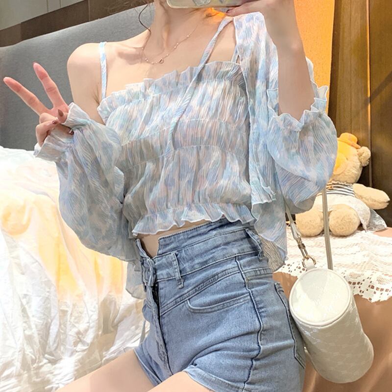 フローラルノースリーブトップス ショートサマー 夏物 花柄 萌量不足15445116077