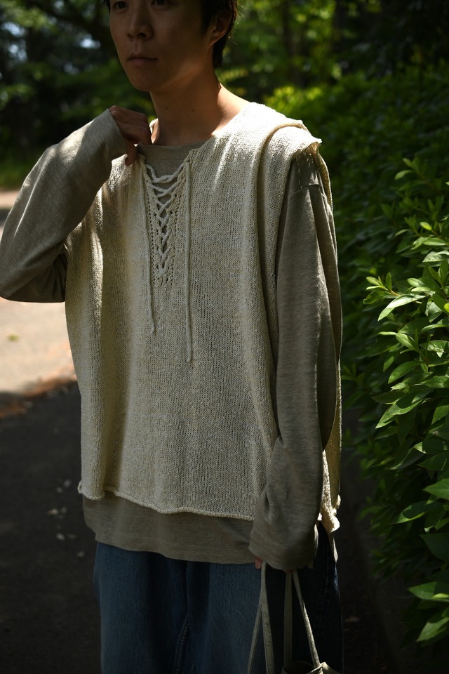 obafer / Exclusive 和紙Lace up vest (White杢)