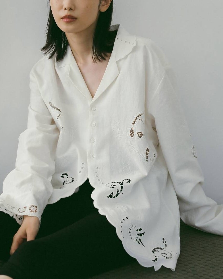 anuke(アンヌーク) Cutwork Opencollar Shirts | サウスオレンジ