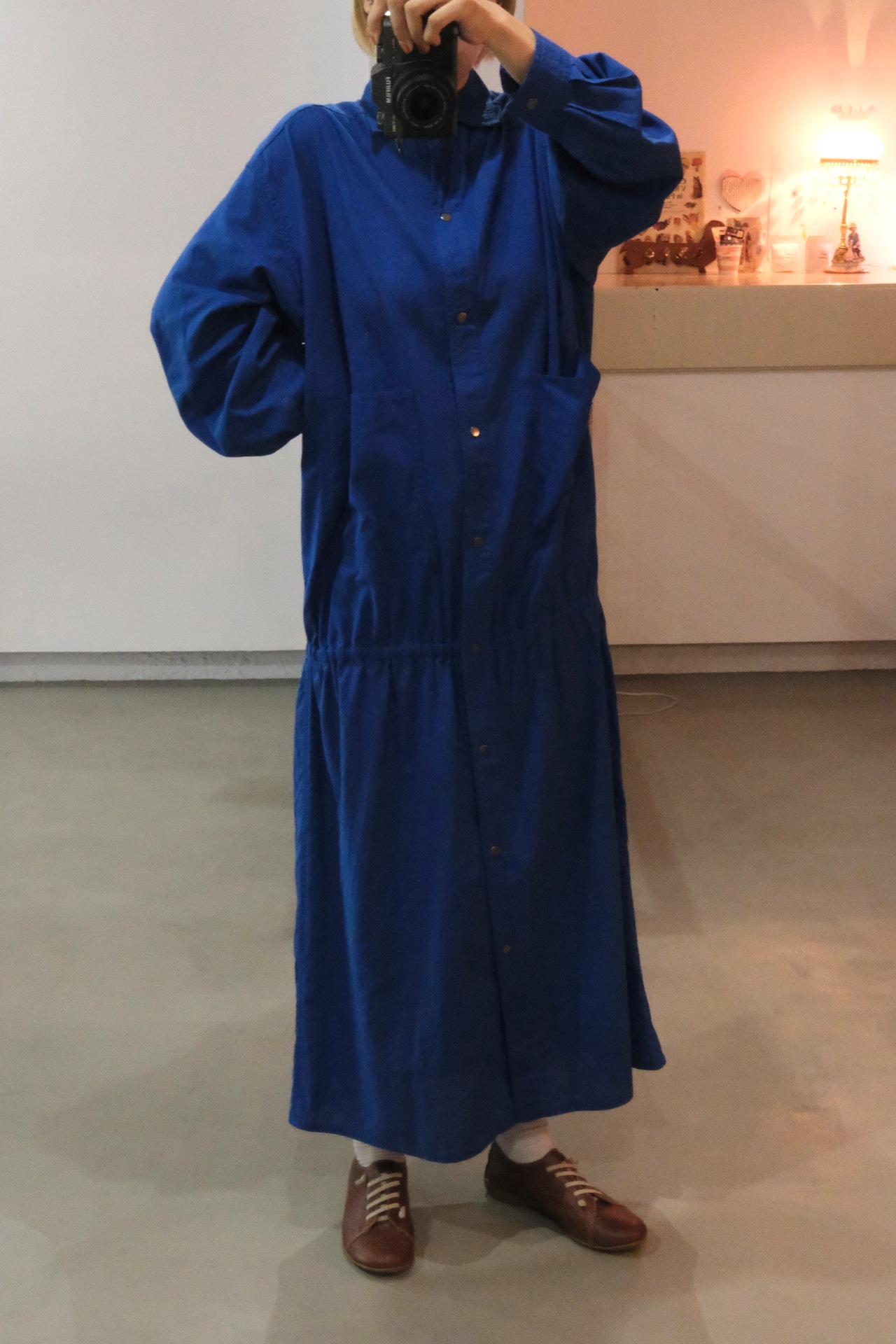 Vuokko cobalt blue cotton snap button shirt dress