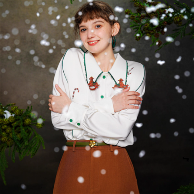 【Camoooni】木馬刺繍カラーシャツ 2color 10829