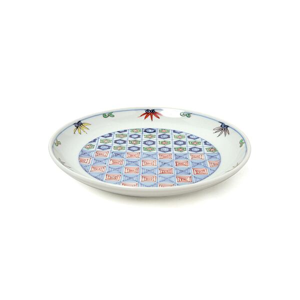 値下中))染錦更紗紋段付5.5寸丸皿 【福珠