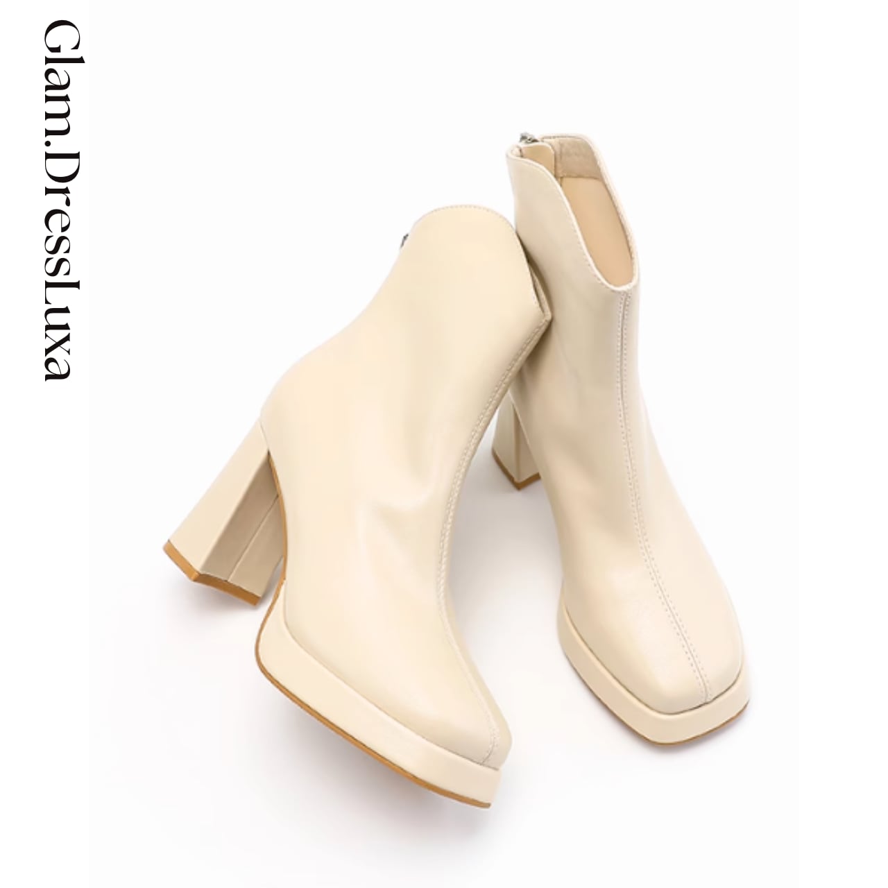 スクエアトゥ ワイドヒール ショートブーツ/2color_H76