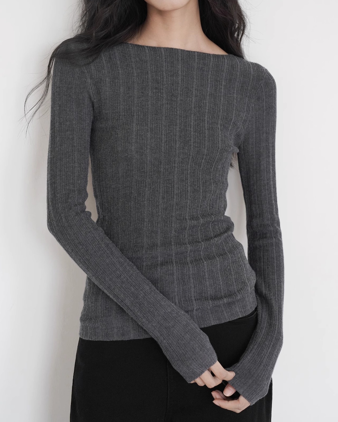 Boat neck slim rib Knit　T20175