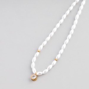 316L zirconia & pearl necklace  #n97