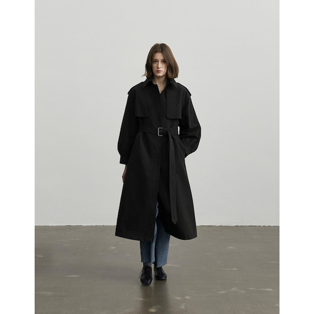 [LAFUDGE FOR WOMAN] Poplin Cotton Balloon Trench Coat_Black 正規品 韓国ブランド 韓国代行 韓国通販 韓国ファッション コート