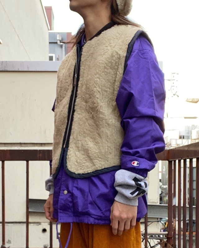 [M-L]70's Euro reversible vest : nylon / fur