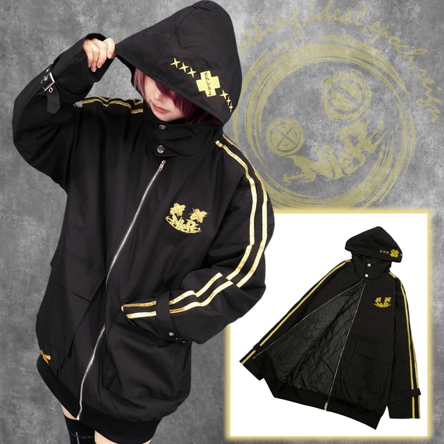 《新春お祝い66%OFF》GOLD刺繍HIGH-NECK HOODED高品質LONG JACKET