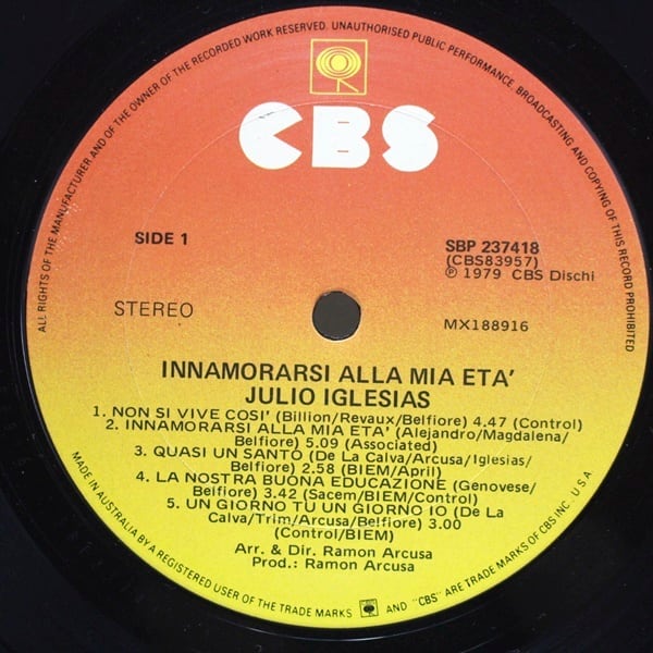 Julio Iglesias / Innamorarsi Alla Mia Eta [SBP 237418] - 画像3