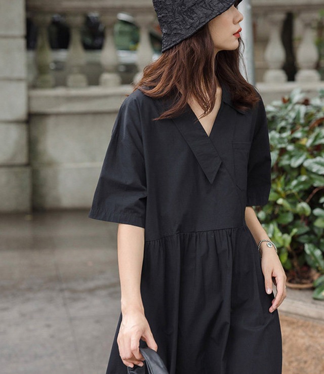 Vネック ゆったりワンピース