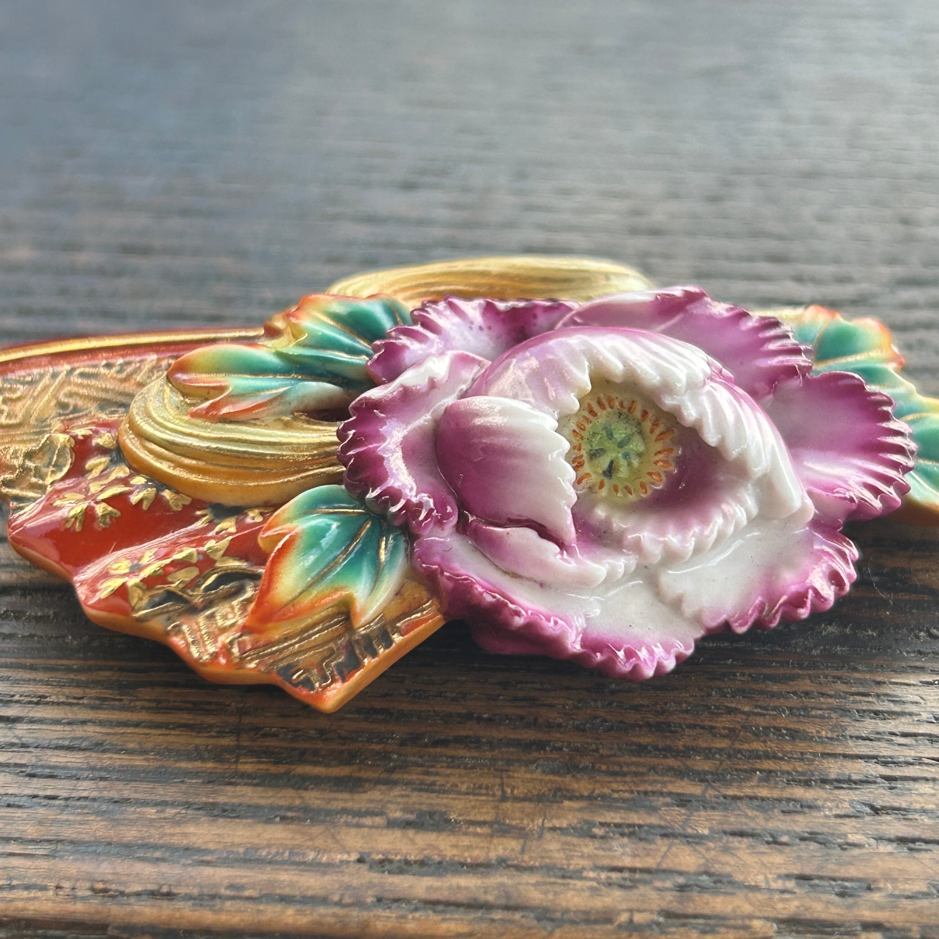 アンティークToshikaneJewelly  俊兼の大きな牡丹扇の帯留め　