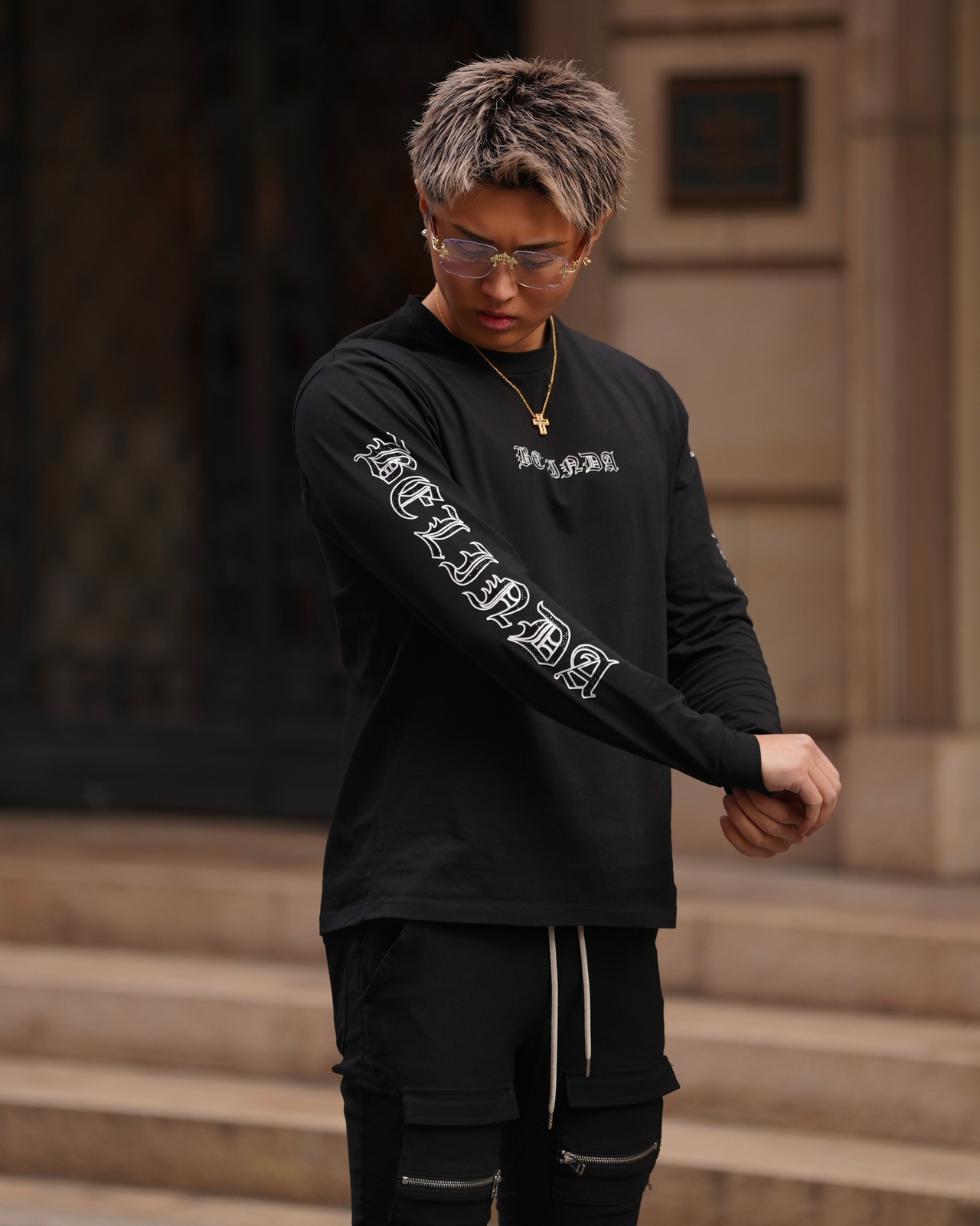 RHINE STONE SHIRTS BLACK【BB24501】
