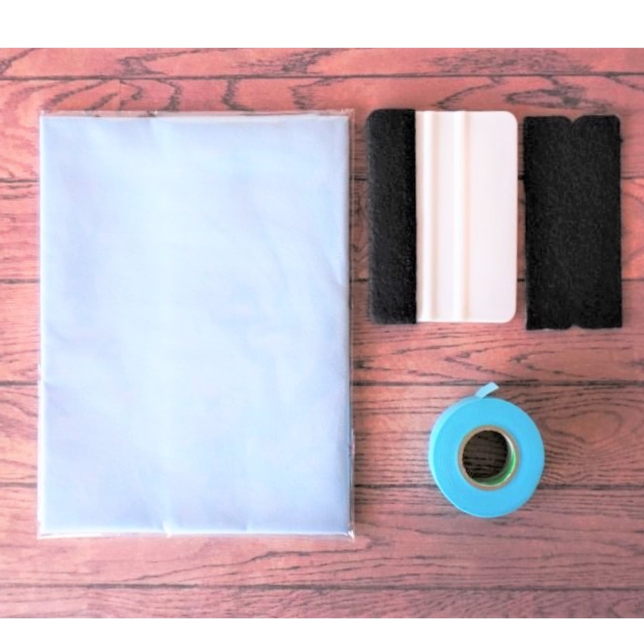 ステッカー施工セット　スキージー　ウェス　マスキングテープ　マステ　クロス　傷防止　フェルト　ヘラ　カッティングシート　カーフィルム　施工キット　気泡抜き　油脂取り　汚れとり　貼り付け　