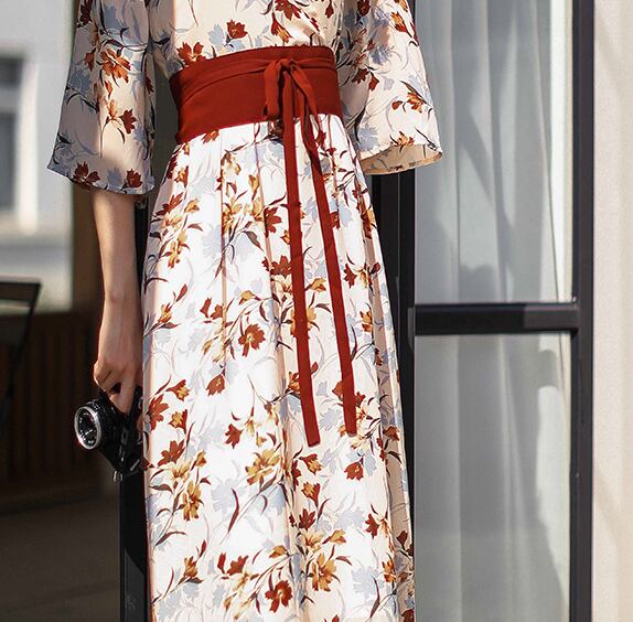 カラー 着物 ロングスカート ワンピース エレガント お出かけ 写真 スリム アーネストショップ コットン