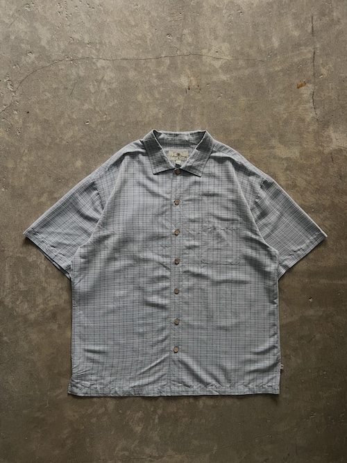 Island Shores オープンカラーシャツ 半袖 チェック柄 XL グレー系 レーヨン混