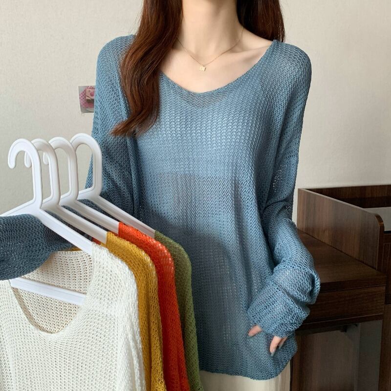 スタイル薄手ニットセーター オータム長袖スリーブルーズトップス レディース ロング 秋物 ハンチェンe33170691709