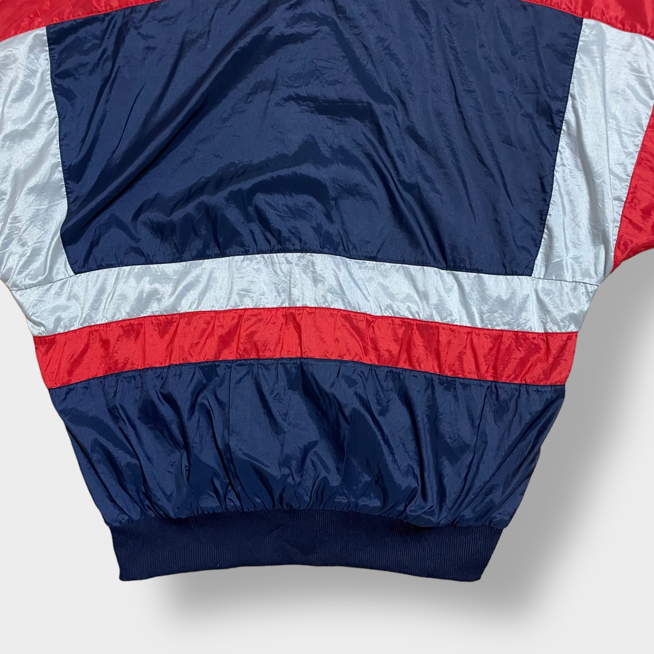 adidas 80s 銀タグ ブルゾン ジャンパー ナイロンジャケット 万国旗タグ マルチカラー ワンポイントロゴ トレフォイル メッシュ XL ビンテージ アディダス US古着