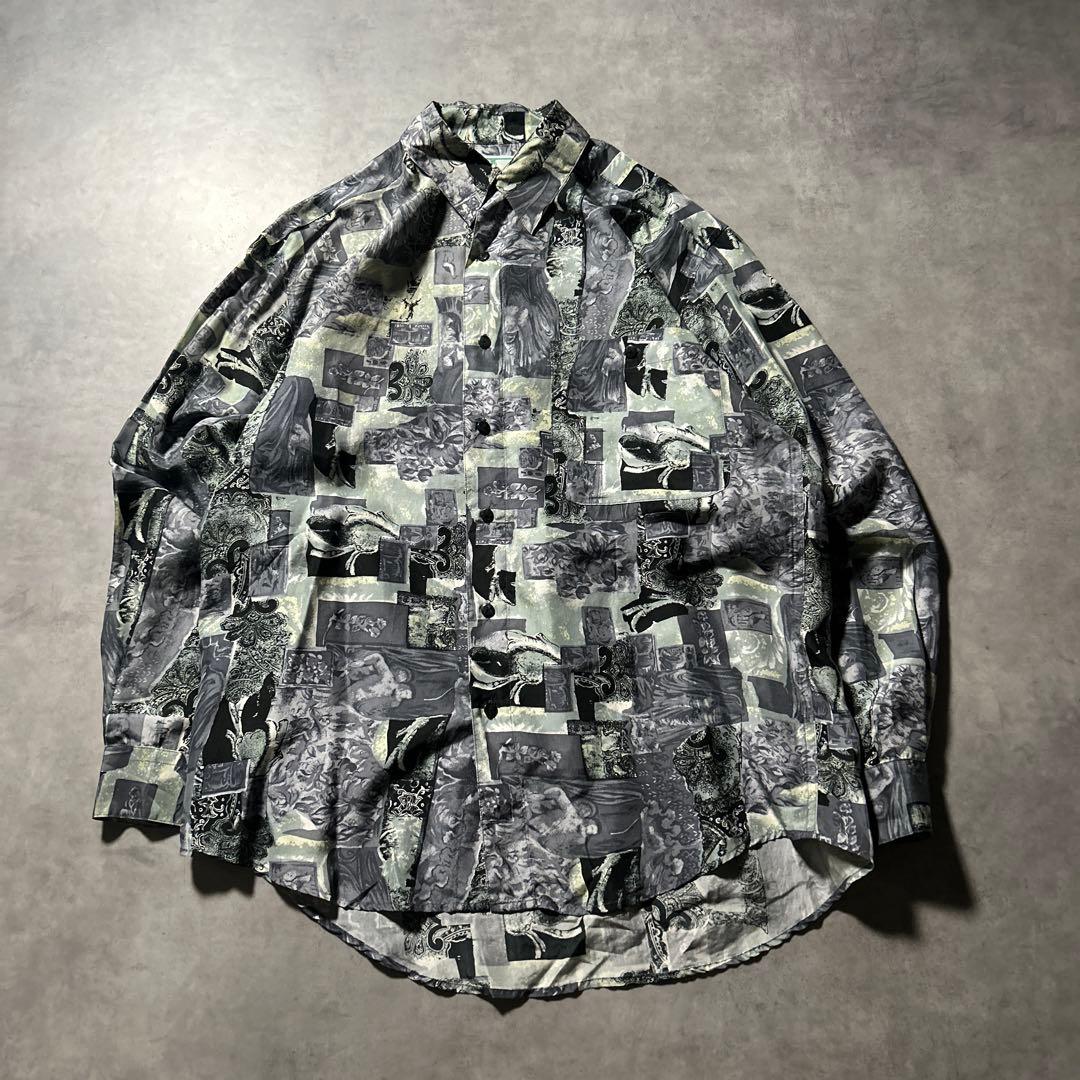 ヴィンテージ 総柄 シルク デザイン レトロ アートパターン 菅田将暉 シャツ