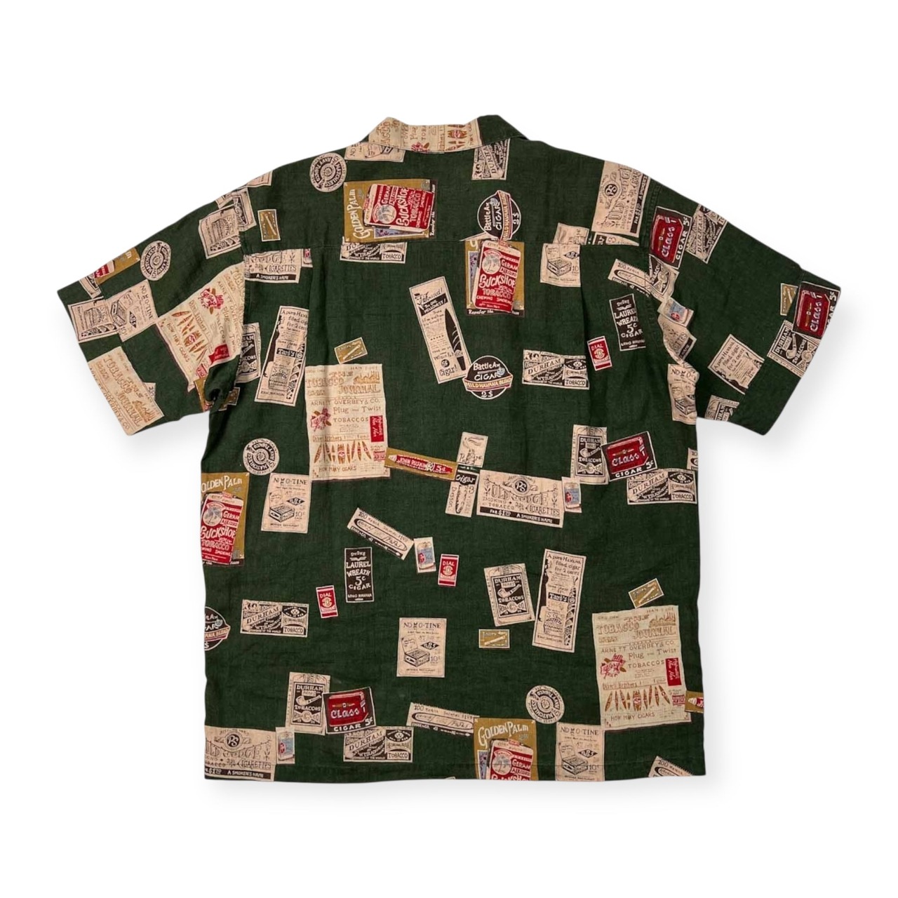 PAPAS パパス ISLAND 総柄 麻100% リネン 半袖 アロハシャツ サイズ M /グリーン系/日本製