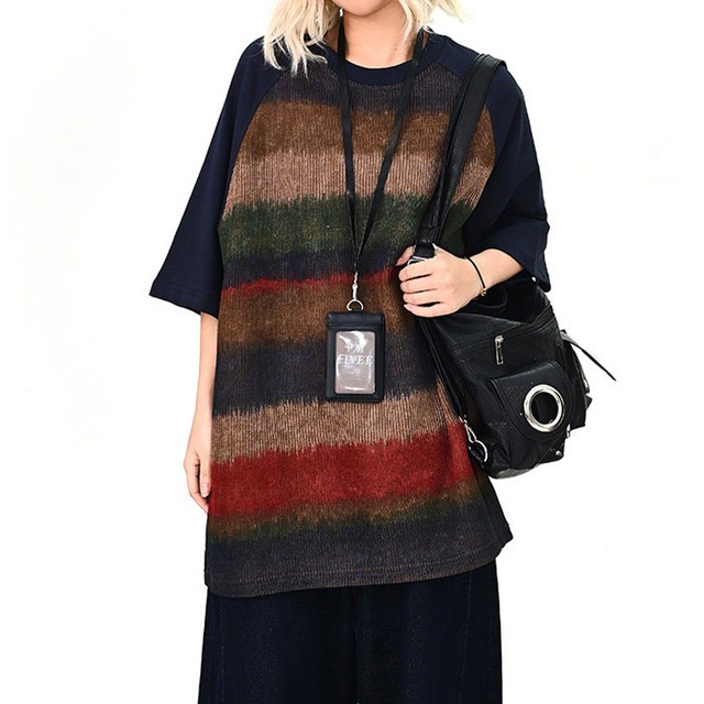 グラデーションボーダーラグランビッグトップス 2col   R01689