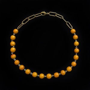 Mustard yellow beads & chain necklace