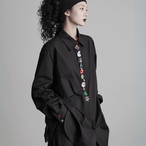 Decorative buttons long sleeve shirt C1044