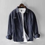 Stripe Pattern Denim Button-Down Shirt ◇2color H0753