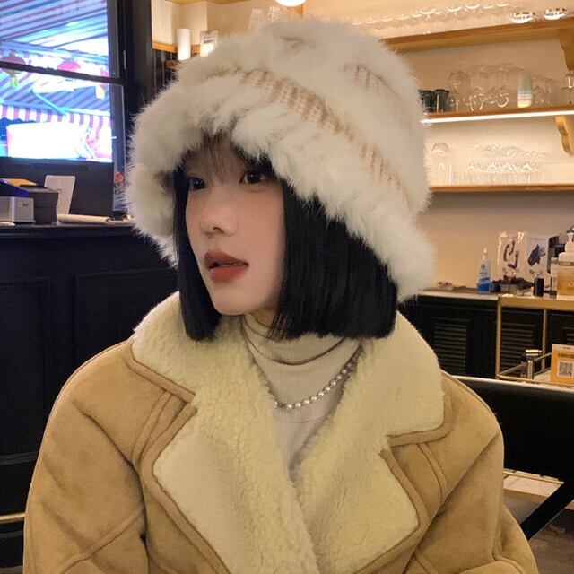 ハット バケットハット レディース 帽子 バケハ もふもふ ふわふわ 秋冬 あたたかい おしゃれ シンプル こなれ感 スタイリッシュ ピンク/ブラック/カーキ/グレー