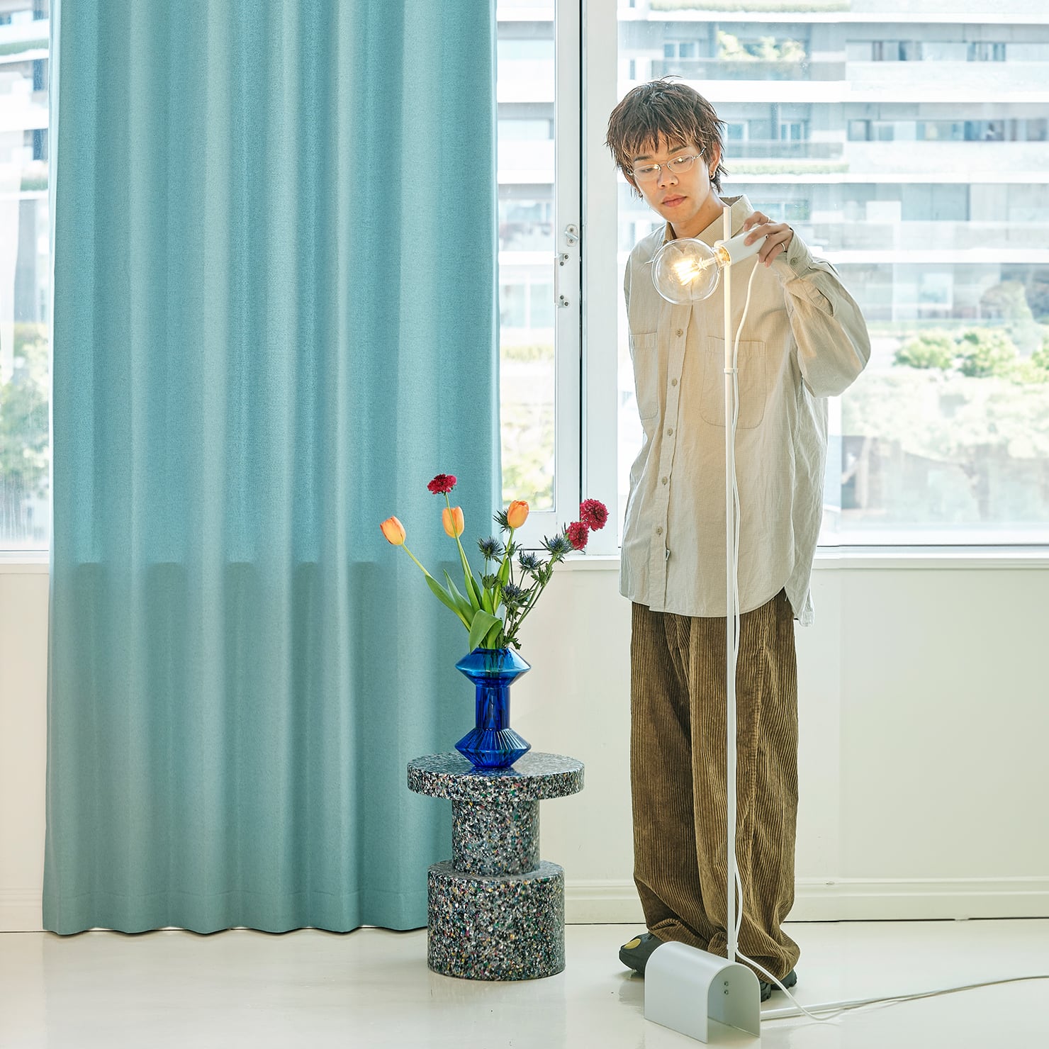 ドレープカーテン ノルディックムジ ブルーグリーン