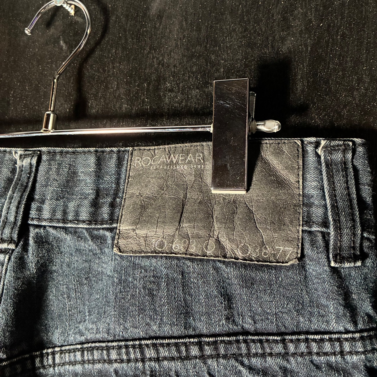 ROCA WEAR ヒップホップ　デニムパンツ　バギーパンツ　ロカウェア　ネイビー　刺繍　W34