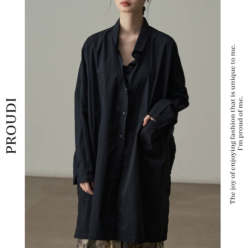 【ボタンフロントパッチポケットロングシャツ 】P00358