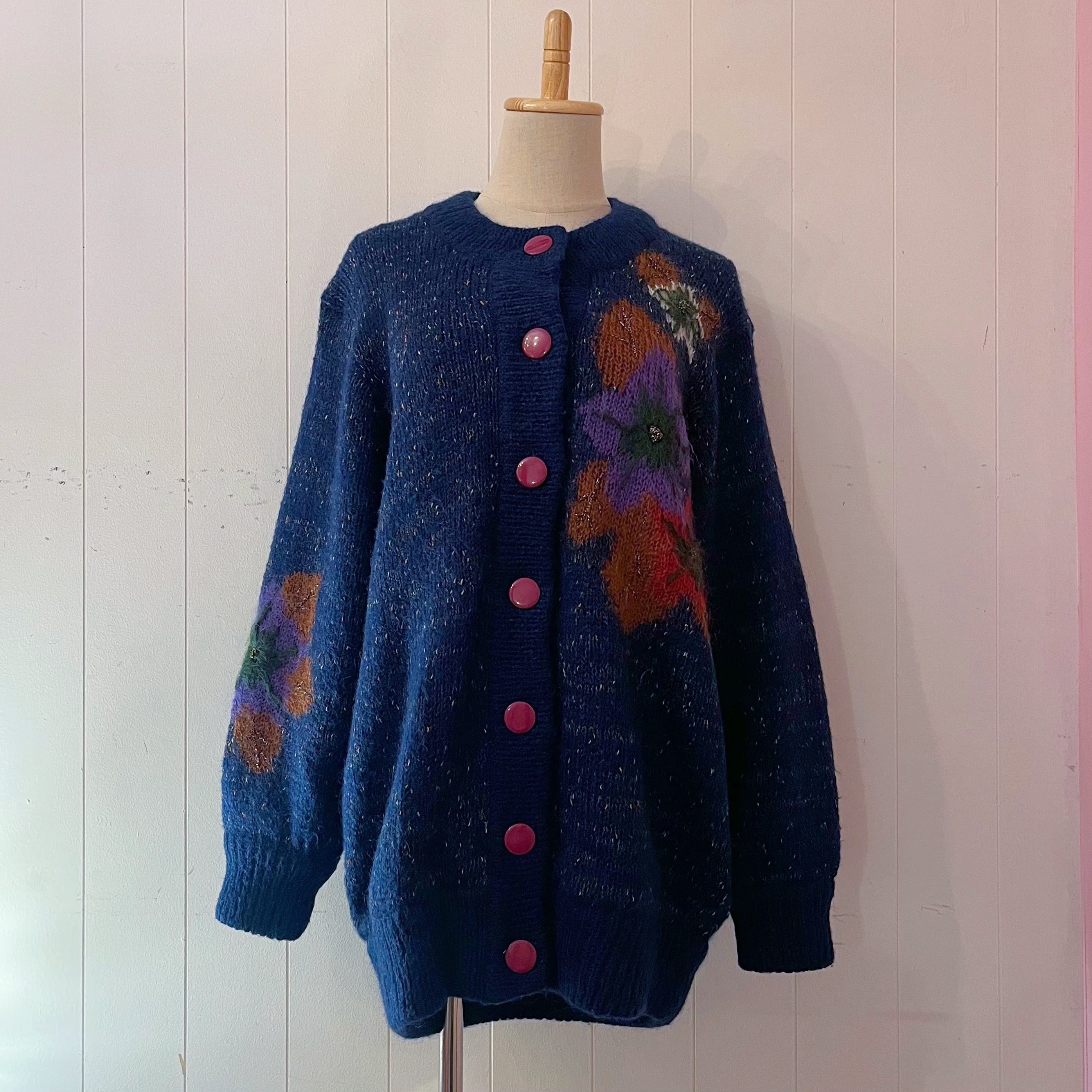 lame flower liner knit cardigan