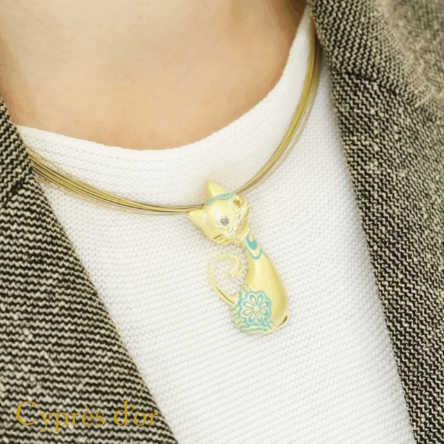 ※オーダー品【MONA LISA CAT】シルバー 金メッキ キャットジュエリー 猫ジュエリー モナリザキャット オッドアイ シルバーペンダント ネックレス silver ブルートパーズ シトリン 宝石 樹脂加工 普段使い お洒落