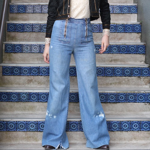 USA VINTAGE DOUBLE ZIP DESIGN DENIM FLARE PANTS/アメリカ古着ダブルジップデザインフレアデニムパンツ