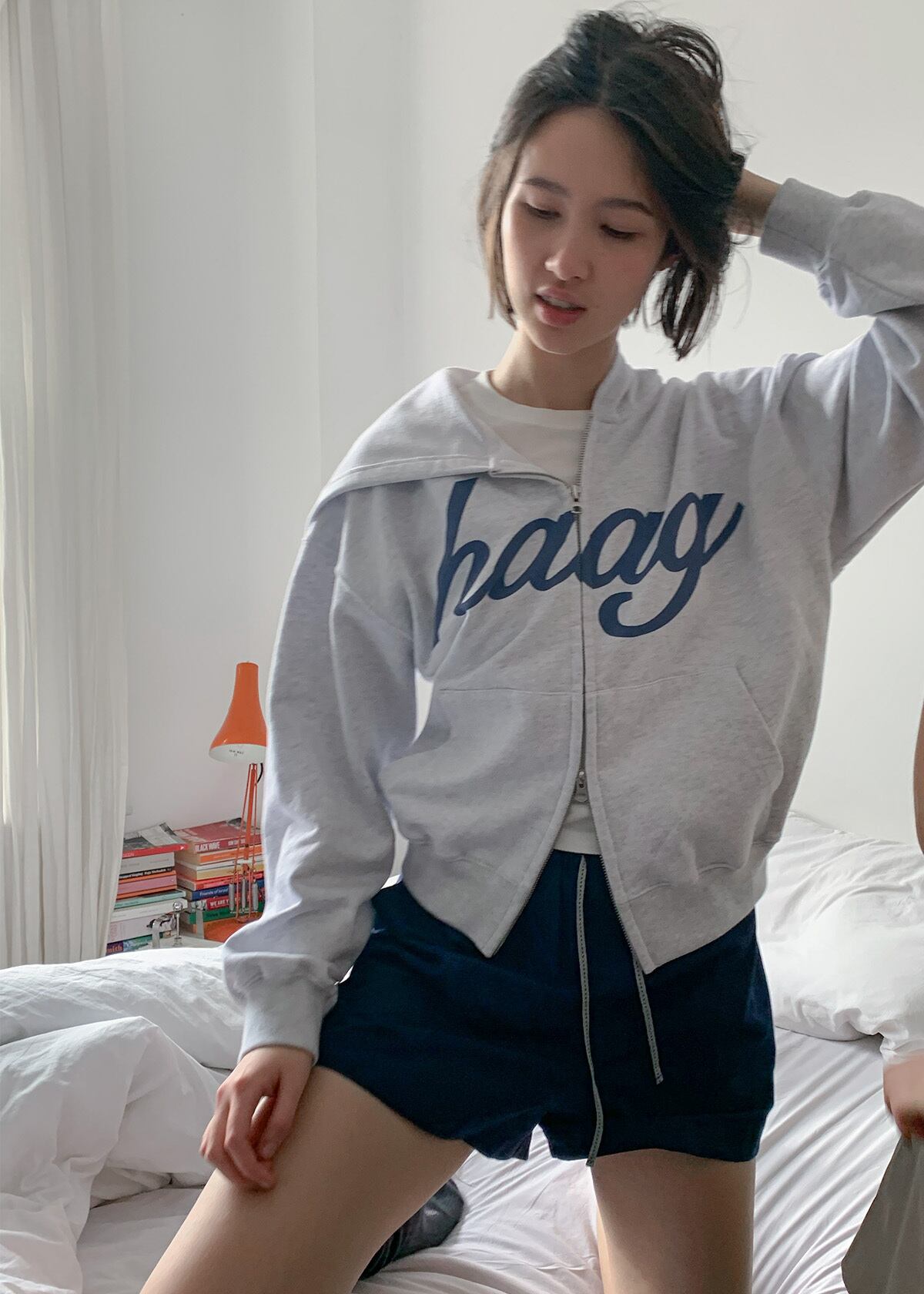 トップス haag a mix hoodie zip-up light grey Haag> a mix hoodie zip-up / light grey | cai