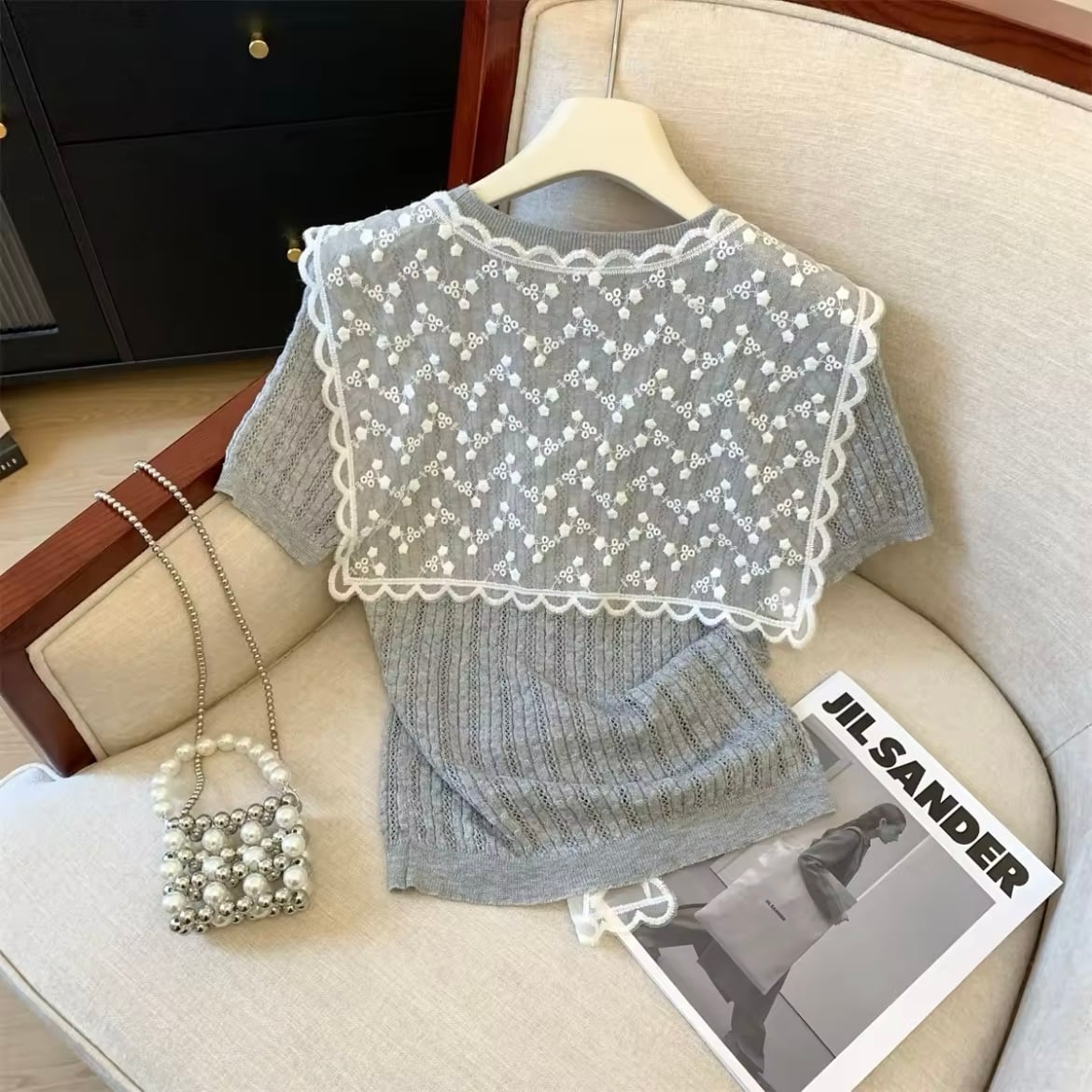 レースセーラーカラーリブニット