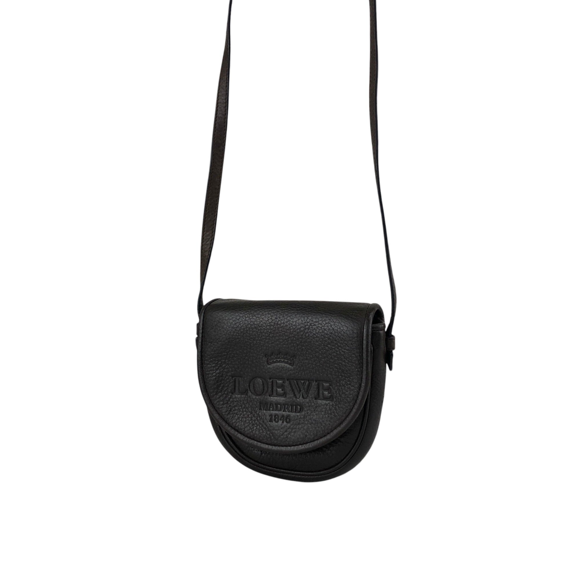 LOEWE ロエベ ロゴ型押し レザー ショルダー バッグ ヴィンテージ品 LOEWE ロエベ ロゴ型押し レザー ホーボー ラウンド ショルダーバッグ