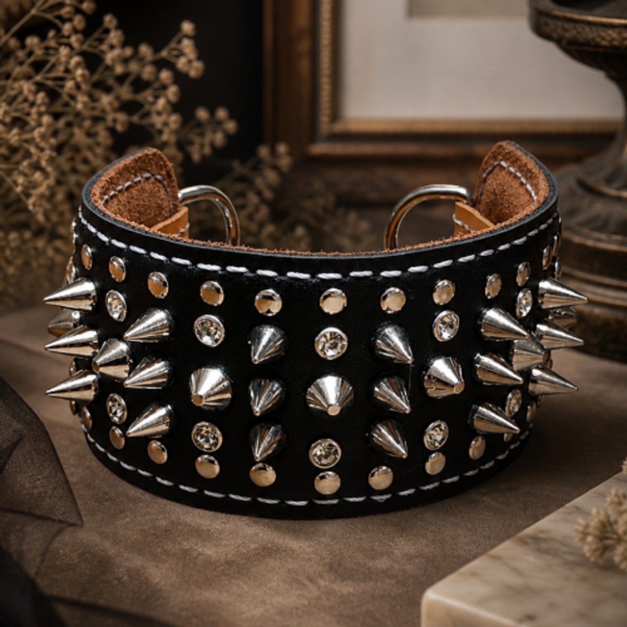 ハーフチョーク　"METAL STYLE"　Black&Silver（М 33㎝） - 1